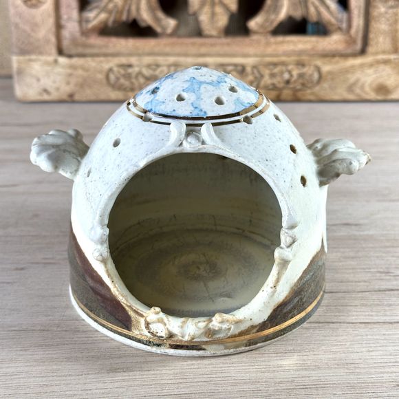 Unique Ceramic White Clay Tea-light Candle Holder Artisan Pottery Signed 4" H - Picture 3 of 15